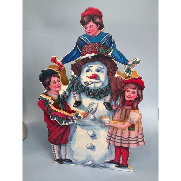 Vintage Wood Animated Musical Christmas Decoration With Snowman & Children - Picture 5 of 9